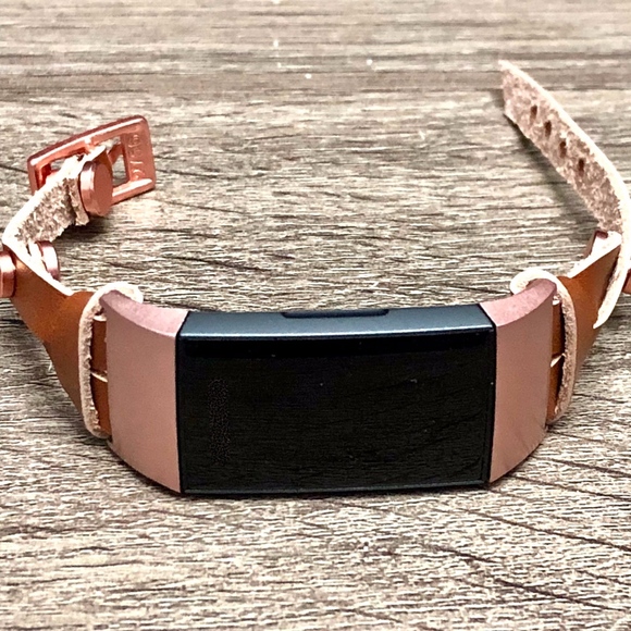 Brown Leather Strap Rose Gold Fitbit Charge 3 Band - Picture 5 of 8